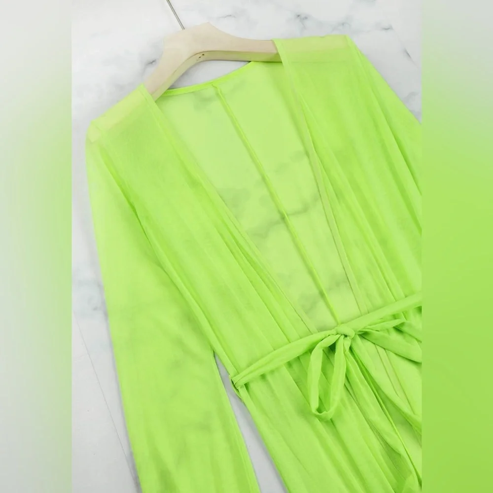 BRIGHT GREEN Women's Long Sleeve Flowy Maxi Swimsuit Duster *NEW*